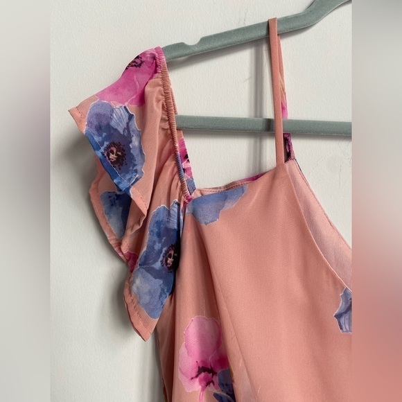 Peach Love Pink Floral Cold Shoulder Ruffle Sleeve Maxi Dress ST - Picture 4 of 8